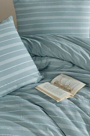 Varol Stripe Saten King Size (Battal Boy) Çarşafı Lastikli Nevresim Takım