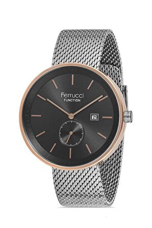 Ferrucci Gümüş Renk 1. Sınıf Çelik Erkek Kol Saat Doğal Taş Bileklik Hediyeli