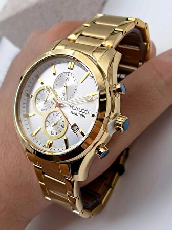 Ferrucci Fonksiyonlu&Takvimli Gold Renk Çelik Kordon Erkek Kol Saati