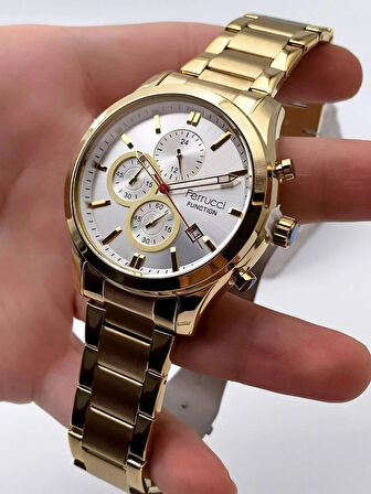 Ferrucci Fonksiyonlu&Takvimli Gold Renk Çelik Kordon Erkek Kol Saati