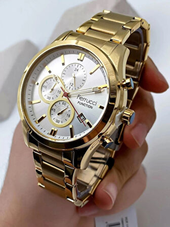 Ferrucci Fonksiyonlu&Takvimli Gold Renk Çelik Kordon Erkek Kol Saati