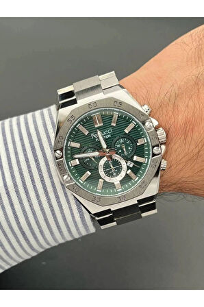 Ferrucci Silver Renk Çelik Fonksiyonlu ve Takvimli Erkek Kol Saati+Bileklik