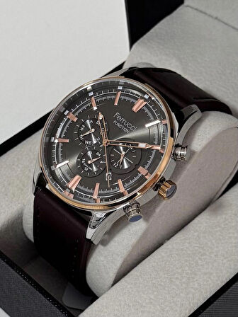 FERRUCCİ ERKEK KOL SAATİ ÇELİK KASA DAYANIKLI DERİ KORDON 30 METRE SUYA DAYANIKLI