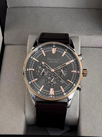 FERRUCCİ ERKEK KOL SAATİ ÇELİK KASA DAYANIKLI DERİ KORDON 30 METRE SUYA DAYANIKLI