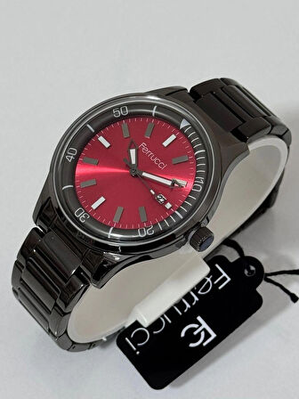 FERRUCCİ ERKEK KOL SAATİ İÇİ KIRMIZI BOMBELİ CAM ÇELİK KASA 30 METRE SUYA DAYANIKLI