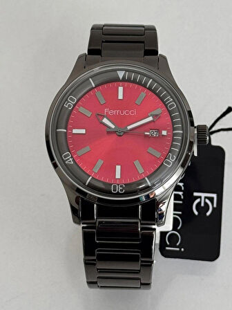 FERRUCCİ ERKEK KOL SAATİ İÇİ KIRMIZI BOMBELİ CAM ÇELİK KASA 30 METRE SUYA DAYANIKLI