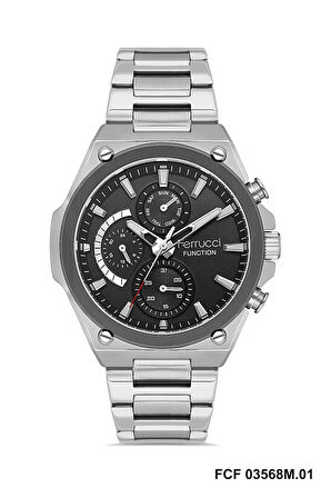 Ferrucci FCF03568M.01 Gümüş Renk Siyah Kadran Tüm Fonksiyonlar Aktif 47 mm Erkek Kol Saati