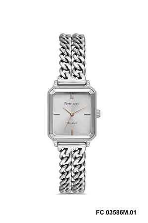 Ferrucci FC03586M.01 Gümüş Renk Bileklik Model Köşeli 24 mm Kadın Kol Saati