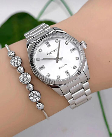 Ferrucci Rolex Kasa Çelik Kadın Kol Saati+Bileklik Hediye