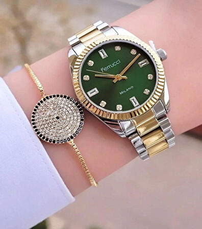 Ferrucci Rolex Kasa Çelik Kadın Kol Saati+Bileklik Hediye