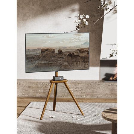 Masif Ahşap Şövalye Tipi Tv Standı 45-65 Inç | Raflı | 45° Döner | 40 kg Taşıma Kapasiteli