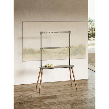 Raflı Şövalye Tipi Tv Standı 49-86 Inç | Ahşap & Metal | 50 kg Taşıma Kapasiteli | Yükseklik Ayarlı