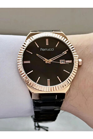 Ferrucci Business Model Çelik Takvimli Sade Şık Erkek Kol Saat+Bileklik Hediyeli