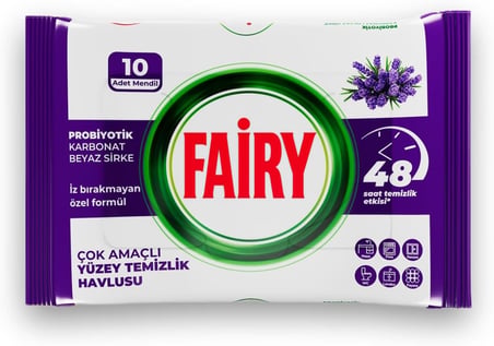 Fairy Çok Amaçlı Yüzey Temizlik Havlusu 10 Yaprak | Lavanta Yağlı | Beyaz Sirke & Karbonat