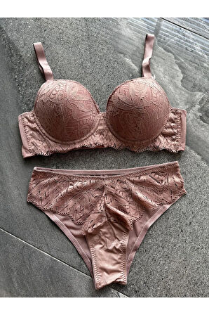 Dantelli C Kap Pudra Sütyen Takımı