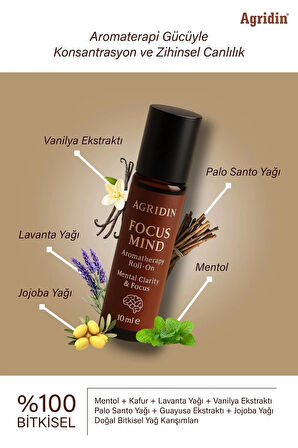 Agridin Focus Mind Roll-On 10 ml – 100% Doğal Aromaterapi ile Zihin Açıklığı ve Odaklanma Desteği