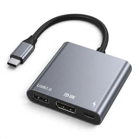Fully 3 in 1 Type-C to USB2.0+8K DP+Type-C Çok Fonksiyonlu Hub
