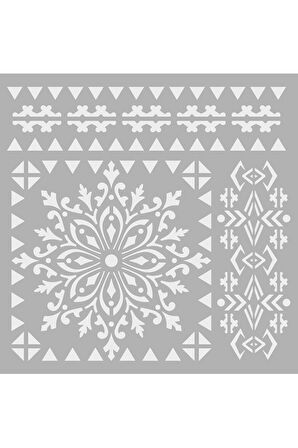 Mandala 2 Stencil Boyama şablonu 30x30 cm, Duvar Stencil, Fayans Stencil, Mobilya Stencil