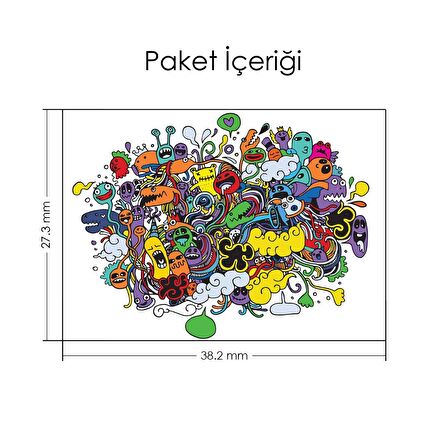 Beyaz Üstüne Renkli Doodle Notebook Sticker, Laptop sticker,, Hp Sticker, Asus Sticker, 15.6 inç Sticker