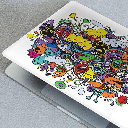 Beyaz Üstüne Renkli Doodle Notebook Sticker, Laptop sticker,, Hp Sticker, Asus Sticker, 15.6 inç Sticker