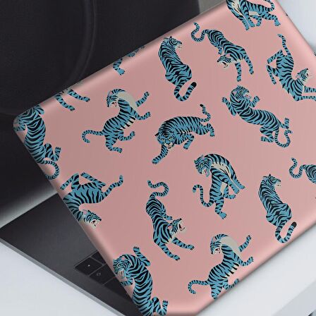 Pembe Üzerine Mavi Kaplanlar Notebook Sticker, Laptop sticker,, Hp Sticker, Asus Sticker, 15.6 inç Sticker