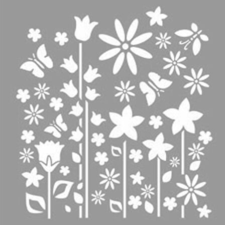 Kelebek Çiçekler Stencil Boyama şablonu 30x30cm, Duvar Stencil, Fayans Stencil, Mobilya Stencil