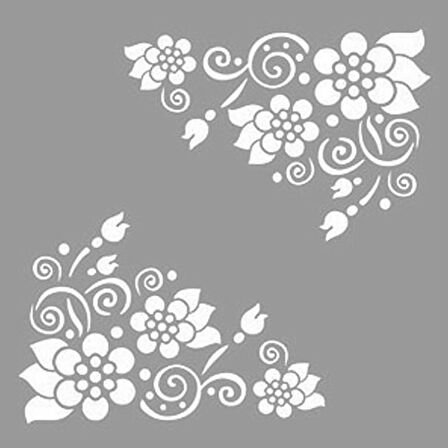 Spiral Çiçekli Köşe Stencil Boyama şablonu 30x30cm,Duvar Stencil,Fayans Stencil,Mobilya Stencil