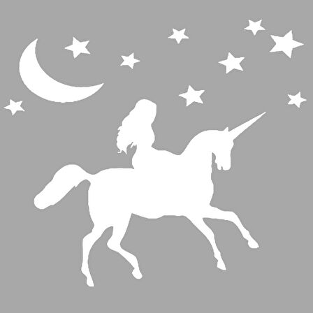 Unicornla Koşan Kız Stencil Boyama şablonu 30x30cm, Duvar Stencil, Fayans Stencil, Mobilya Stencil