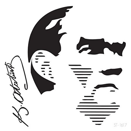 Atatürk-2 Stencil Boyama şablonu 30x30 cm, Duvar Stencil, Fayans Stencil, Mobilya Stencil