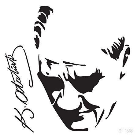 Atatürk-3 Stencil Boyama şablonu 30x30 cm, Duvar Stencil, Fayans Stencil, Mobilya Stencil