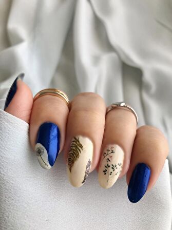 Yapraklar ve Tüyler Tırnak Dövmesi, Tırnak Tattoo, Nail Art, Tırnak Sticker