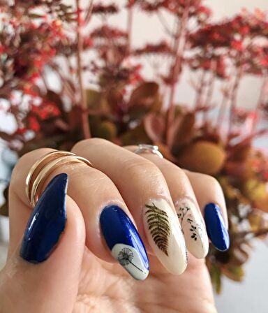 Yapraklar ve Tüyler Tırnak Dövmesi, Tırnak Tattoo, Nail Art, Tırnak Sticker