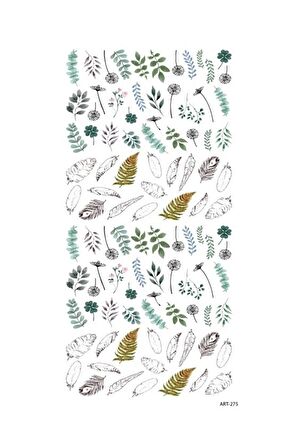 Yapraklar ve Tüyler Tırnak Dövmesi, Tırnak Tattoo, Nail Art, Tırnak Sticker
