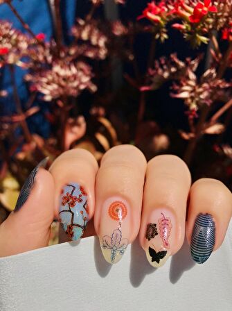 Japon Sembolik Şekil Tırnak Dövmesi, Tırnak Tattoo, Nail Art, Tırnak Sticker