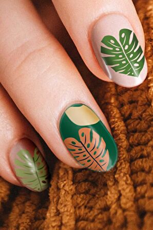 Monstera Yaprakları Tırnak Dövmesi, Tırnak Tattoo, Nail Art, Tırnak Sticker
