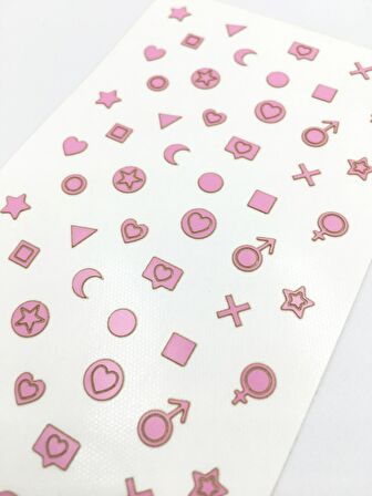 Pembe Karışık Şekiller Metalik Tırnak Sticker, Nail Sticker, Nail Art