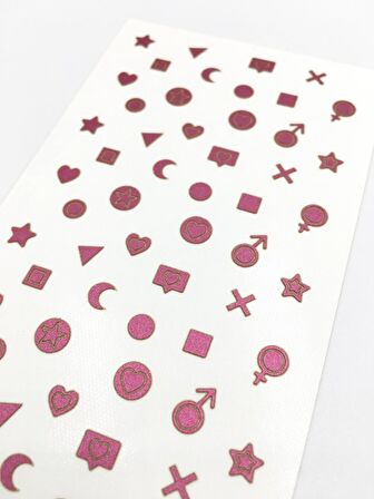 Fuşya Karışık Şekiller Metalik Tırnak Sticker, Nail Sticker, Nail Art