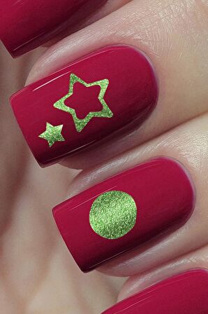 Yeşil Karışık Şekiller Metalik Tırnak Sticker, Nail Sticker, Nail Art