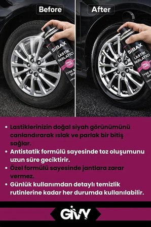 Lastik Parlatıcı Sprey Toz Tutmaz Parlaklığını Korur 500 ML Kod : SB9100 (1Adet)