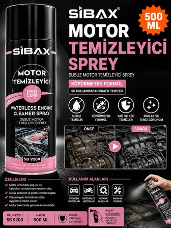 Sibax Motor Temizleyici Susuz Temizler Yalıtkan Antistatik 500 ML Yerli Üretim Kodu : SB 9200
