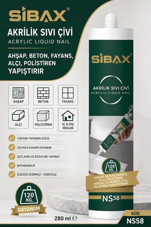 Sibax Sıvı Çivi Ahşap Beton Fayans Alçı Polistiren 120 Kg Dayanım 280 ml KOD : NS 58
