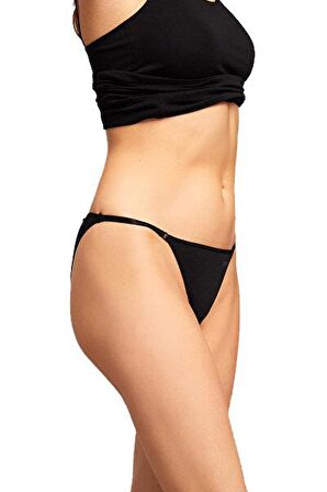 Kom Basic Yanları İpli 2'li Siyah Külot Set 