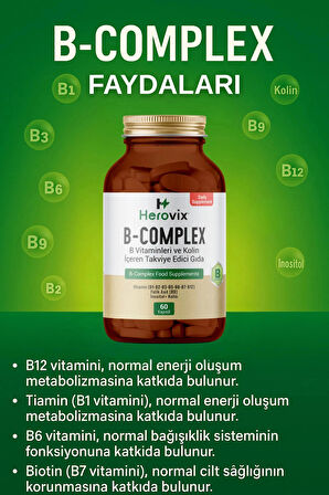 Herovix B Complex 60 Kapsül B Vitaminleri ve Kolin