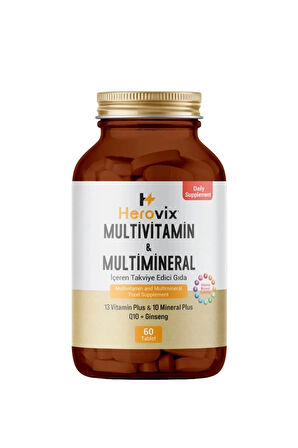 Herovix Multivitamin & Multimineral 60 Tablet (13 Vitamin | 10 Mineral | Q10 + Ginseng)