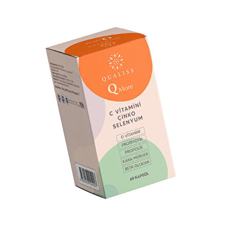 3 adet 60 kapsül Qualiss Q More Vitamin C, Vitamin D, Propolis, Probiyotik Mikroorganizma, Çinko, Selenyum, Beta Glukan, Kara Mürver takviye edici gıda