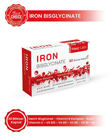 Hasz Labs Iron Bisglicinate & Vitamin B Kompleks 30 Kapsül