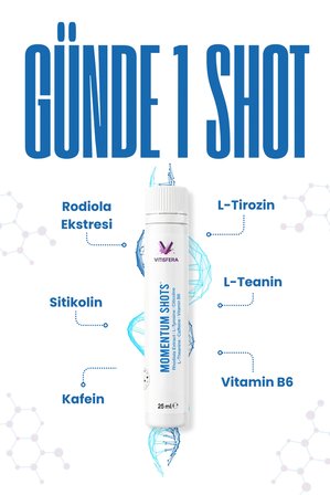 Momentum Shot Rhodiola, L-Tirozin, Sitikolin, L-Teanin, Kafein ve B6 İçeren Takviye Edici Gıda 20 Shot