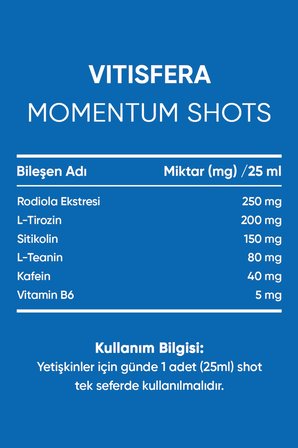 Momentum Shot Rhodiola, L-Tirozin, Sitikolin, L-Teanin, Kafein ve B6 İçeren Takviye Edici Gıda 20 Shot