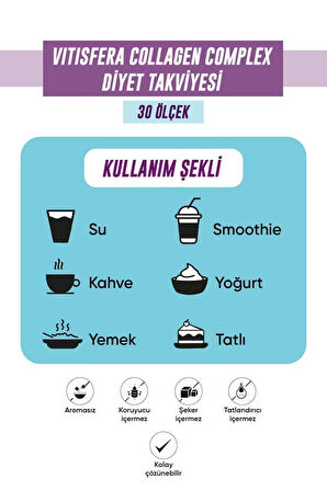 Vitisfera Collagen %100 Saf, Doğal Tip I-III Çift Hidrolize Kolajen Peptitleri + trans Resveratrol