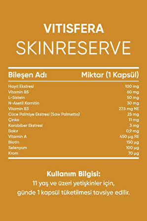 Vitisfera SkinReserve 30 Kapsül- Cüce Palmiye Ekstresi, Hayıt Ekstresi, Multivitamin ve Multimineral